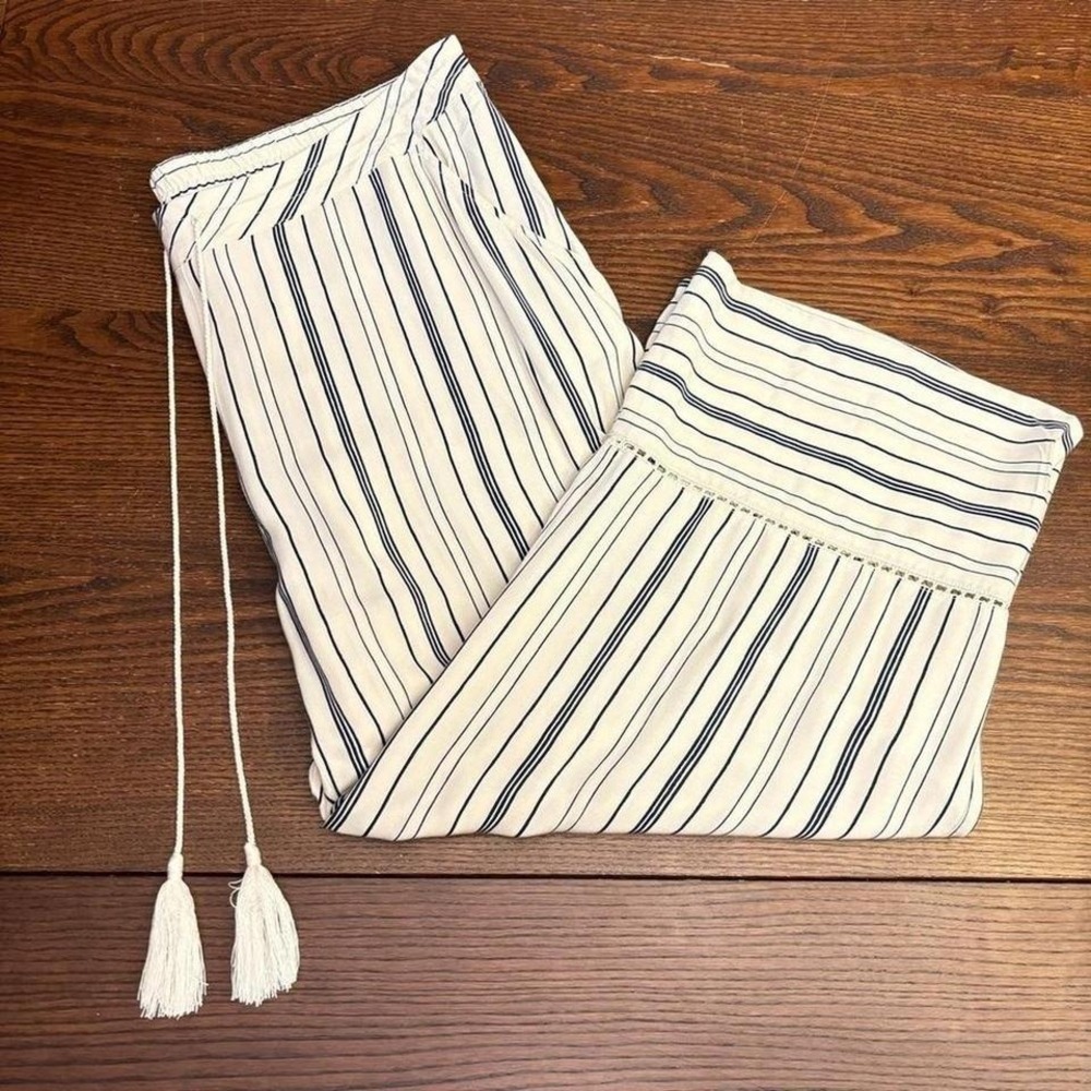 Soft Surroundings Women's Striped Crop‎ Rayon Pants Size 1X TasselTie Waist